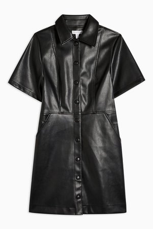 Black Faux Leather PU Shirt Dress | Topshop