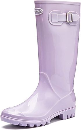 Amazon.com | DKSUKO Women's Tall Rain Boots Waterproof Wellington Boots(9 B(M) US, Bright Purple) | Rain Footwear