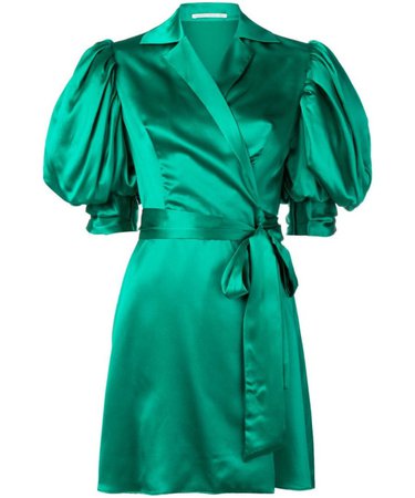 Alessandra Rich puff sleeve wrap mini dress - Green | Alessandra Rich Sale @ Trendmill