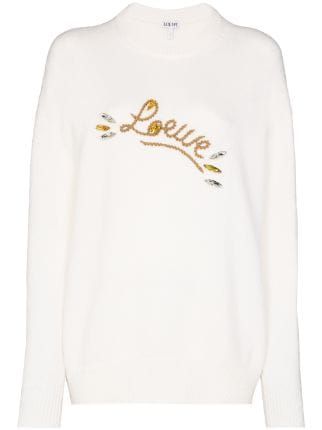 Shop white LOEWE embellished logo jumper with Express Delivery - Farfetch