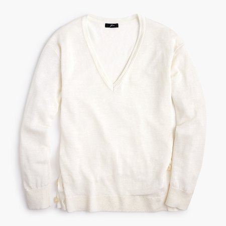 J.Crew: V-neck Sweater With Side Buttons In Linen Blend For Women