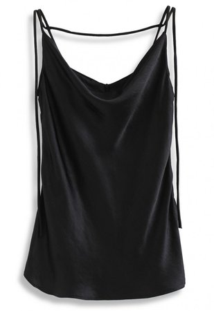Cowl Neck Flare Hem Satin Cami Top in Black - NEW ARRIVALS - Retro, Indie and Unique Fashion