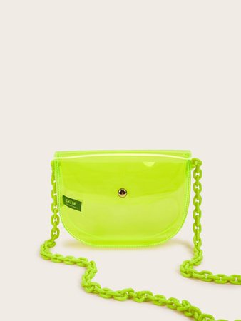 Neon Lime Chain Strap Clear Crossbody Bag | ROMWE