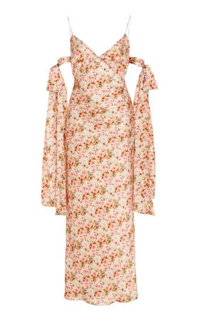 Faith Bow-Detailed Floral-Print Satin Midi Dress by Markarian | Moda Operandi
