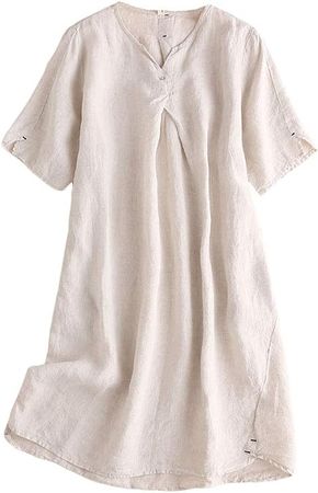 FTCayanz Women's Summer Tunic Dress V Neck Casual Loose Midi Dresses with Pockets White X-Large at Amazon Women’s Clothing store
