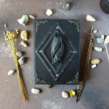 Bat magic book Spellbook bat necklace grimoire | Etsy