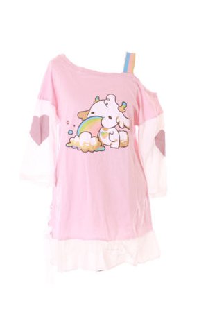 TP-148 Lamm Schaf Rosa Regenbogen Herz Schulterfrei Rüschen T-Shirt Kawaii | eBay