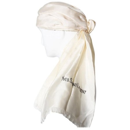 Dead-stock 1960’s Yves Saint Laurent Silk Painted Name Side Knot Turban For Sale at 1stdibs