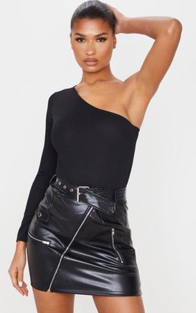 Black Faux Leather Biker Belted Mini Skirt | PrettyLittleThing