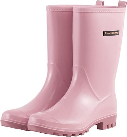 Amazon.com | planone Mid Calf Rain Boots For Women Waterproof size 6 Light pink Garden Shoes Anti-Slipping Rainboots for Ladies Comfortable Insoles Stylish Light rain Shoes Outdoor Work Shoes | Rain Footwear