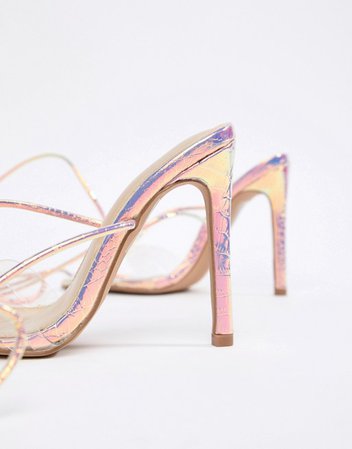 Public Desire | Public Desire Glamour iridescent ankle tie heeled sandals