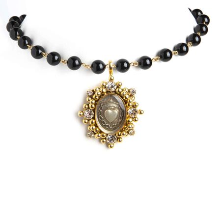 Iconic Pearl Choker Mystic Black Pearl with Luxury Medallions – Virgins Saints & Angels
