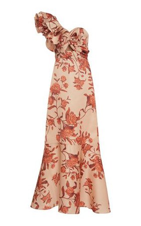 Johanna Ortiz Encanto Tropical One-Shoulder Silk Organza Dress
