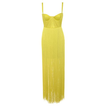 Yellow Sleeveless Maxi Tassels Bandage Dress