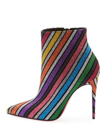 Christian Louboutin So Kate 100 Stripey Glitter Suede Red Sole Booties | Neiman Marcus