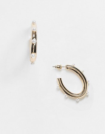 ASOS DESIGN hoop earrings with pearl studding in gold tone | ASOS