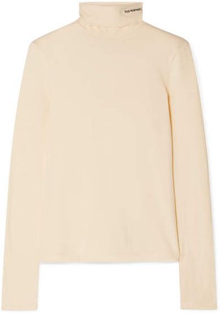 Embroidered Cotton-jersey Turtleneck Top - Yellow