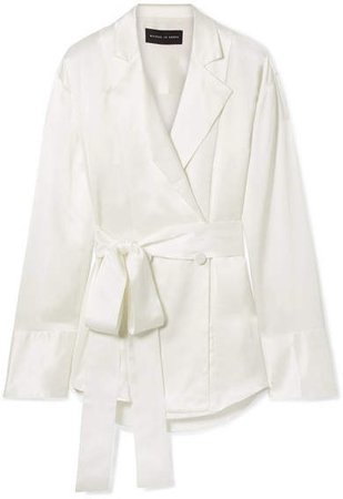 Michael Lo Sordo - Belted Double-breasted Silk-satin Shirt - Ivory
