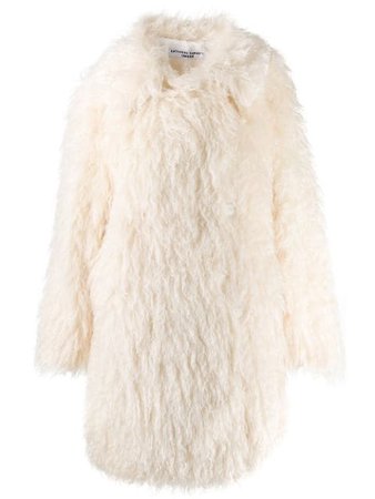 Katharine Hamnett London Samantha Long Shaggy Coat KW6008T150 White | Farfetch
