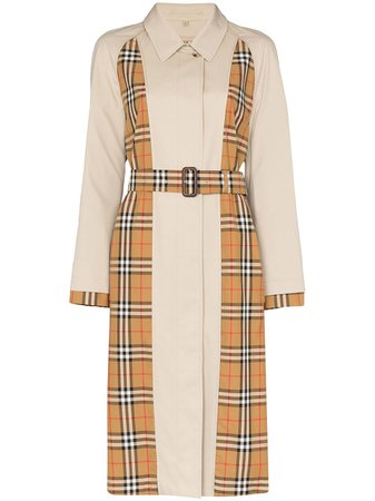 Brown Burberry Panelled Checked Trench Coat | Farfetch.com