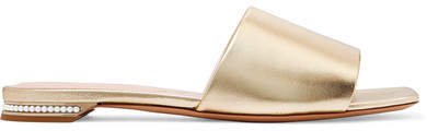 Casati Pearl-embellished Metallic Leather Slides - Gold