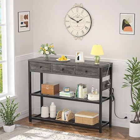 Amazon.com: Ecoprsio 47'' Entryway Table with Outlets and USB Ports, Console Table with 3 Drawers, Sofa Table Narrow Long with Storage Shelves for Living Room, Couch, Hallway, Foyer, Kitchen Counter, Grey : Home & Kitchen