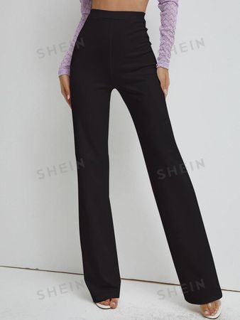 Women Stretchy Straight Leg Pants Comfy Solid Classic High Waisted
