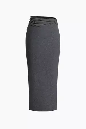 Asymmetrical Ruched Maxi Skirt – Micas