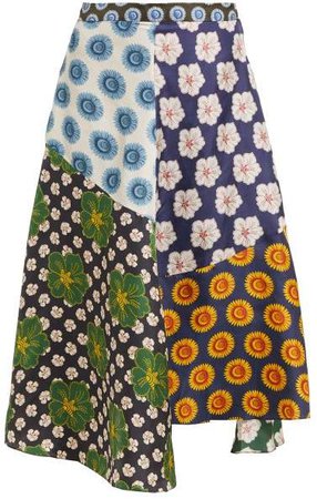 Miyana Floral Print Silk Skirt - Womens - Navy Multi