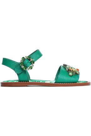 Embellished lizard-effect leather sandals | DOLCE & GABBANA | Sale up to 70% off | THE OUTNET
