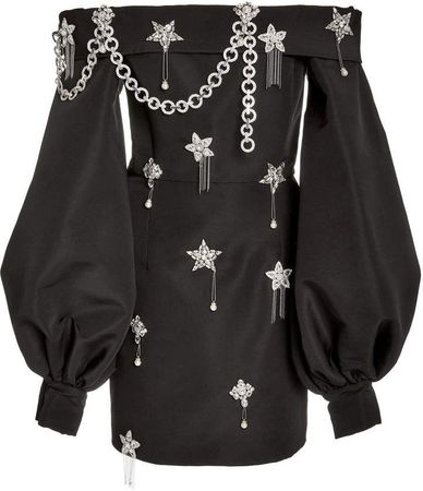 black dress with silver stars and chain