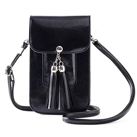 Small Fringe Crossbody Bag Cell Phone Purse Wallet with Touch Screen Window Carabiner Credit Card Slots for Women Gift Black: Handbags: Amazon.com