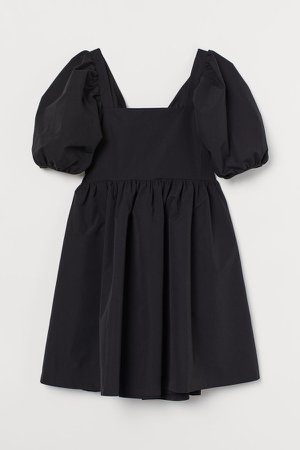 Puff-sleeved Dress - Black