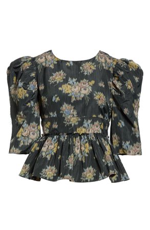 Brock Collection Floral Print Puff Sleeve Peplum Top | Nordstrom