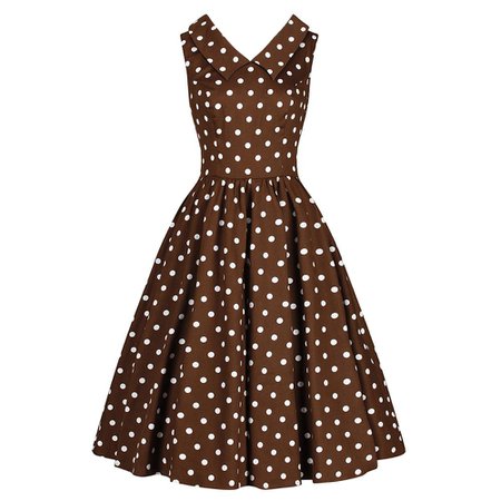 Chocolate Brown and White Polka Dot Rockabilly 50s Swing Tea Dress - Pretty Kitty Fashion