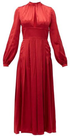 Alma Pleated Silk Satin Dress - Womens - Red