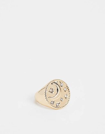 ASOS DESIGN ring in chunky design with moon and stars in gold tone | ASOS