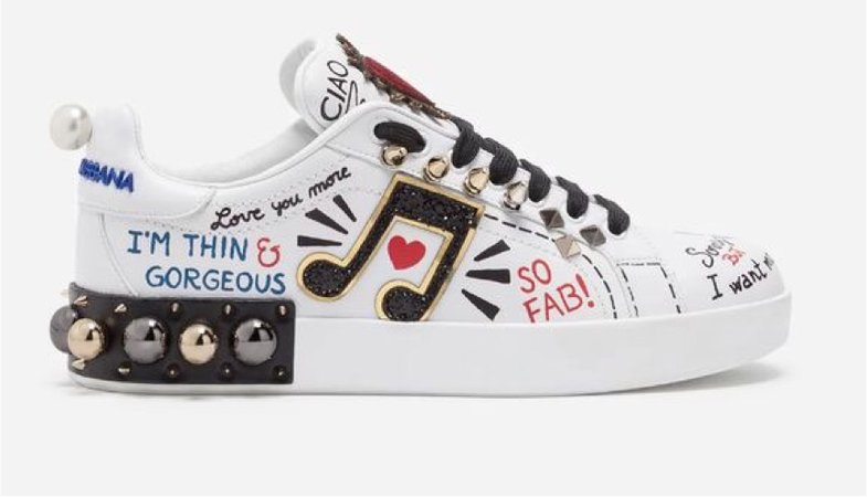 Dolce & Gabbana Printed Leather Sneakers with Appliqué