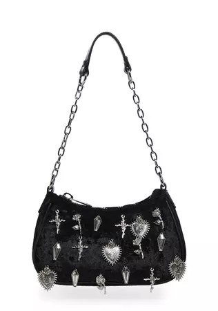 Widow Velvet Handbag With Charms - Black – Dolls Kill