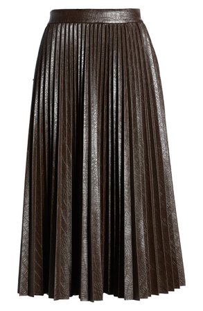 Halogen® x Atlantic-Pacific Pleated Croc Faux Leather Midi Skirt brown