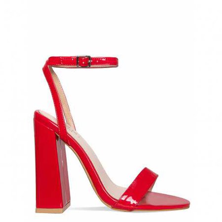 Gisela Red Patent Barely There Block Heels : Simmi Shoes