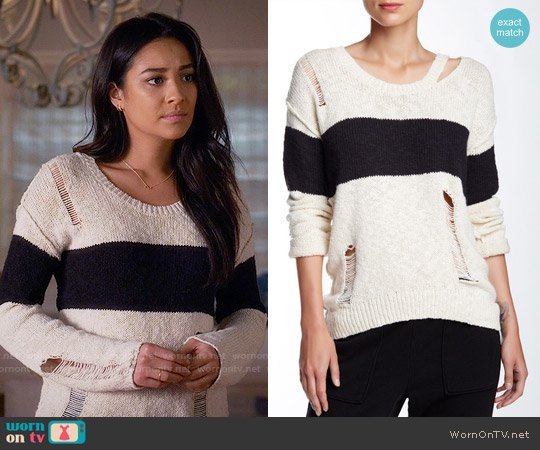 WornOnTV: Emily’s cream sweater with black stripe on Pretty Little Liars | Shay Mitchell | Clothes and Wardrobe from TV