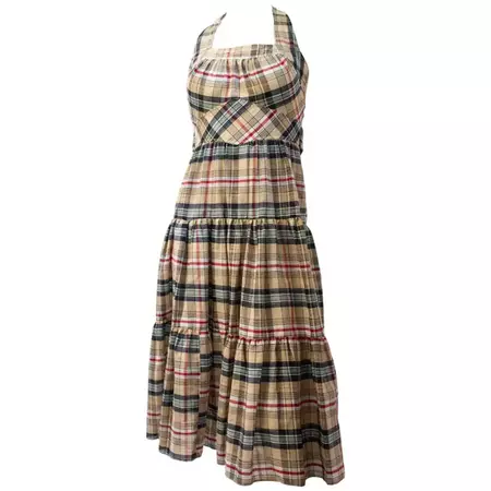 70s Cotton Plaid Halter Tie Back Summer Day Dress For Sale at 1stDibs | 70s summer dresses, plaid halter dress