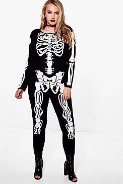 Plus Skeleton Print Halloween Jumpsuit