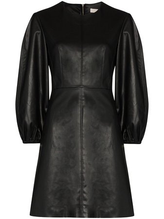 Black Tibi Puff Sleeve Faux Leather Dress | Farfetch.com