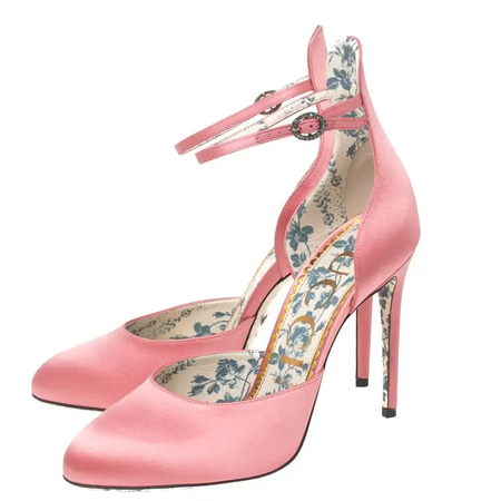Gucci Pink Satin Daisy Ankle-Strap Pumps