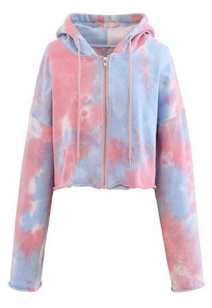 Tie-Dye Raw Cut Cropped Hoodie - Retro, Indie and Unique Fashion