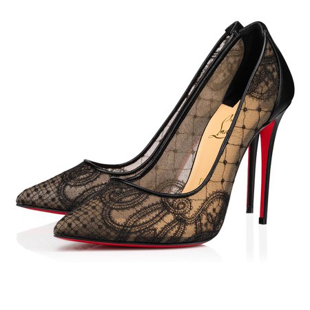 christian louboutin, follies lace 100mm leather and lace pumps