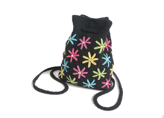 90s Flower Power Mini Backpack Small Backpack Woven Bucket | Etsy