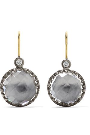 Larkspur & Hawk | Olivia Button small rhodium-dipped quartz and diamond earrings | NET-A-PORTER.COM